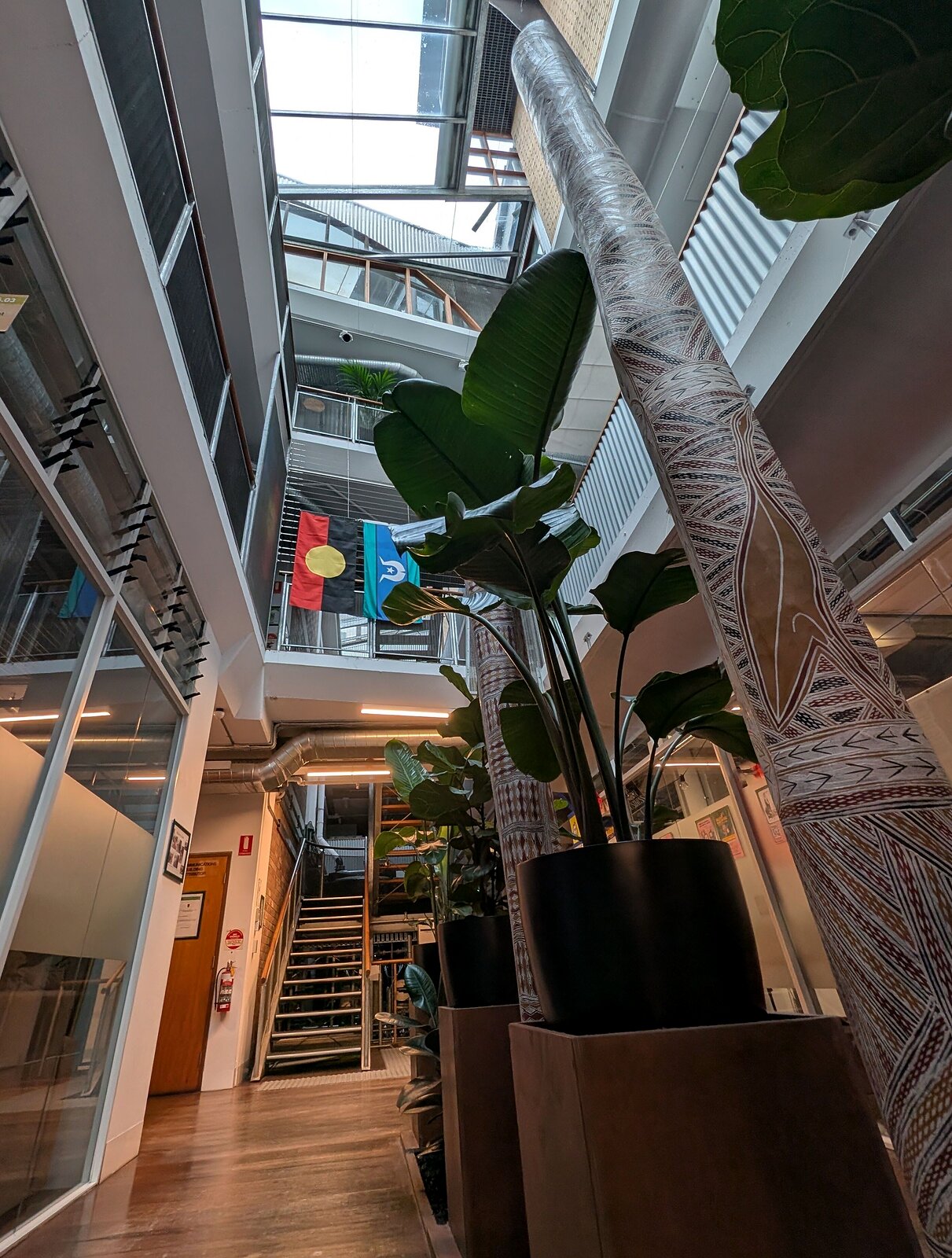 Linear lights in a multi-level commercial atrium